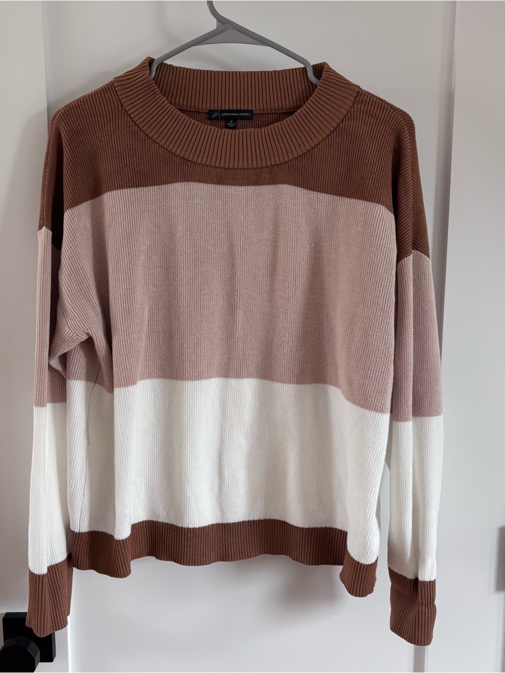 Adrianna Papell Colorblock Crewneck Sweater - Brown, Blush, White